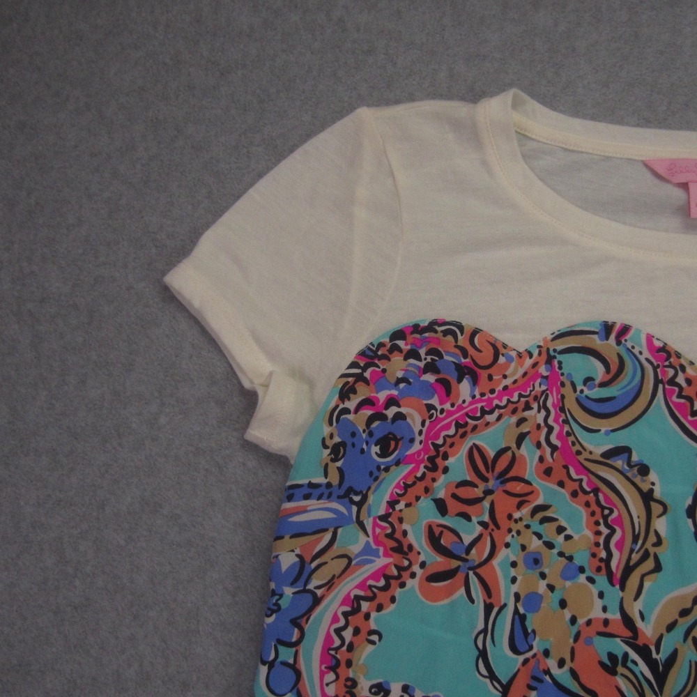 Lilly Pulitzer Blouse Womens XS Blue Paisley Floral Silk Blend Short Sleeve - Picture 3 of 14